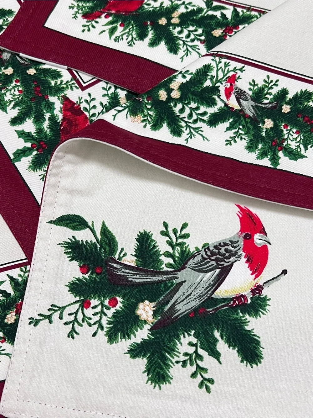 Share Zina Vasi Christmas Placemats Set of 4 Redbirds Holly Reversible Cotton